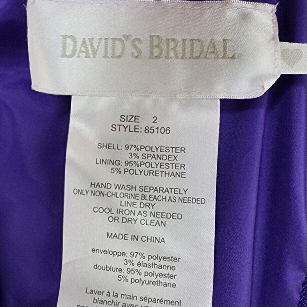 David's Bridal Dress Size 2 Women’s Purple One-Shoulder Stretch Satin New - Picture 11 of 14